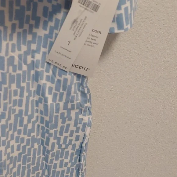 Chico's Touch of Cool Brick Geometric Ballet Elbow Tee.  Soft Blue. - Picture 7 of 7